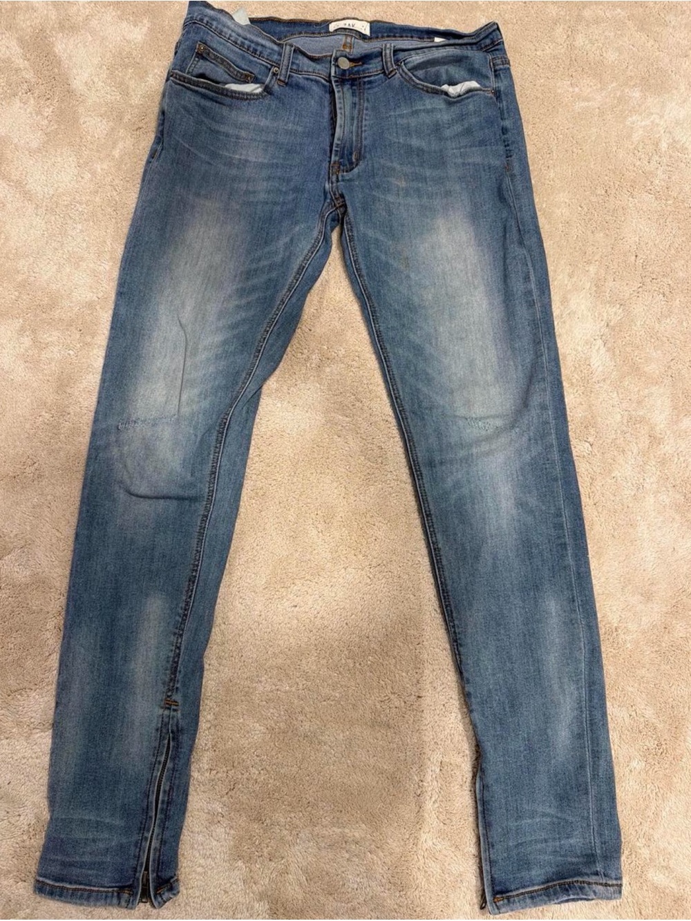 Men's Zak Slim Fit Skinny Blue Denim Jeans with zipper detail 32x32